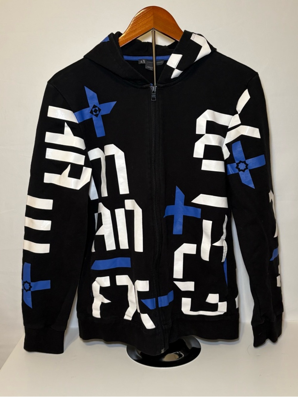Armani Exchange Black Hoodie with Blue Trim